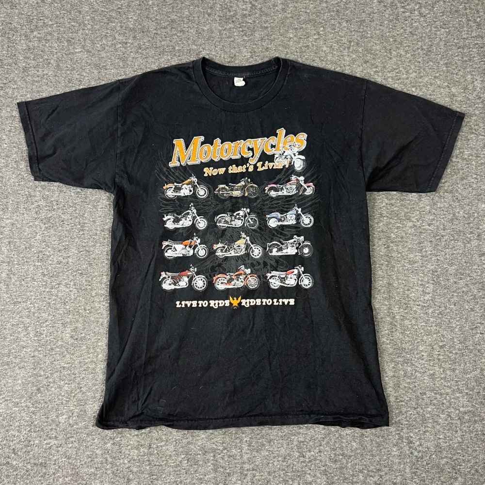 Vintage 2000s Motorcycle Graphic T Shirt Men's Large Live to Ride Black Alstyle